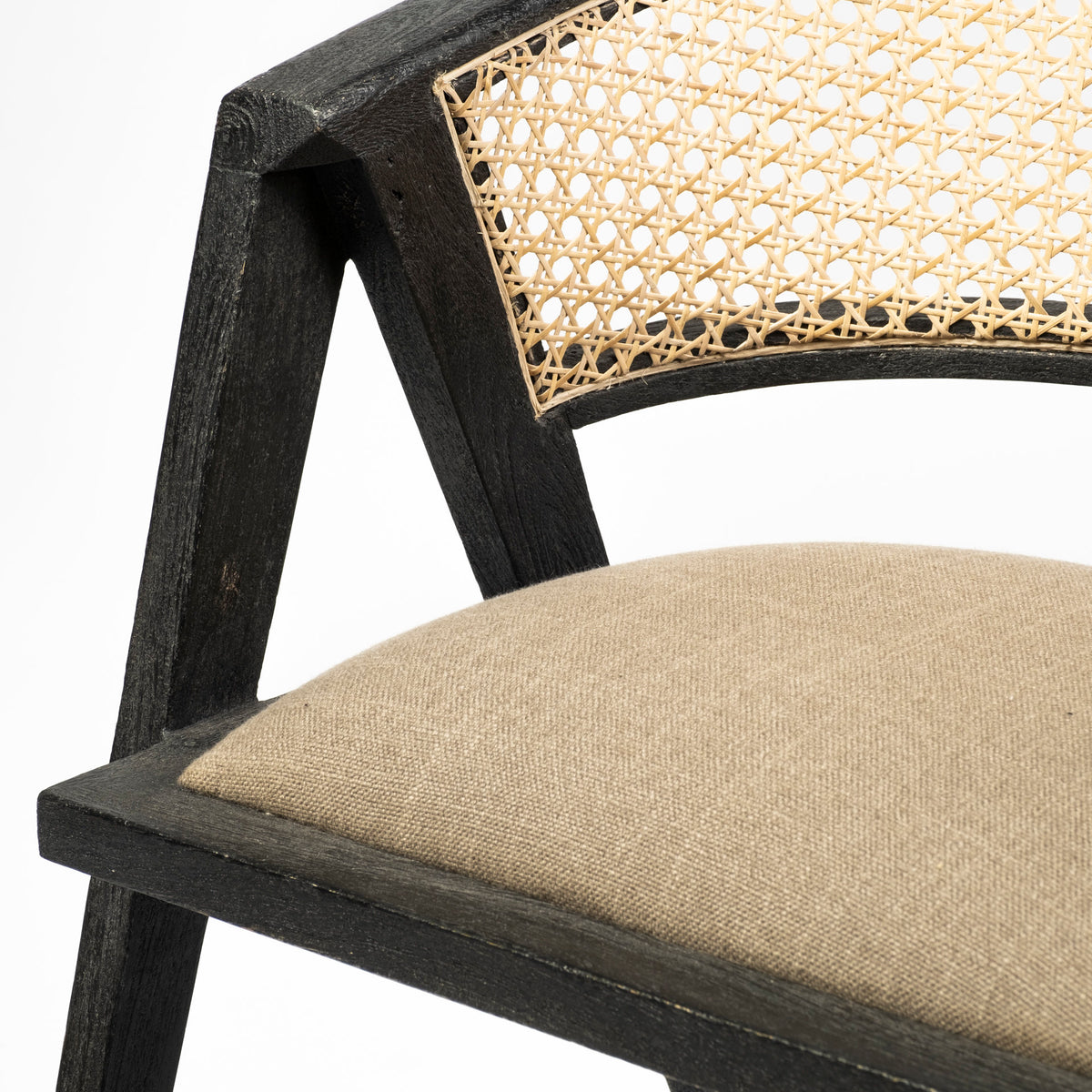 Tabitha Cane Back Dining Arm Chair | Polyester w/ Blonde Wooden-Dining Chairs-DECOROLALA