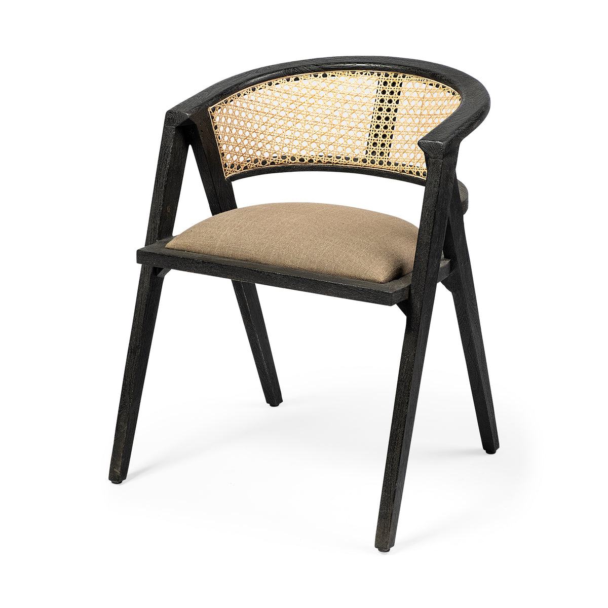 Tabitha Cane Back Dining Arm Chair | Polyester w/ Blonde Wooden-Dining Chairs-DECOROLALA