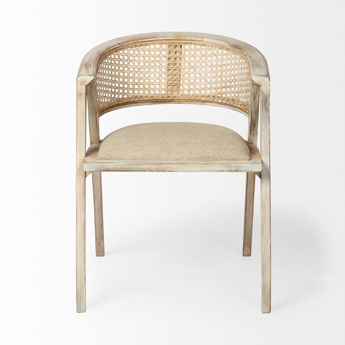 Tabitha Cane Back Dining Arm Chair | Polyester w/ Blonde Wooden-Dining Chairs-DECOROLALA