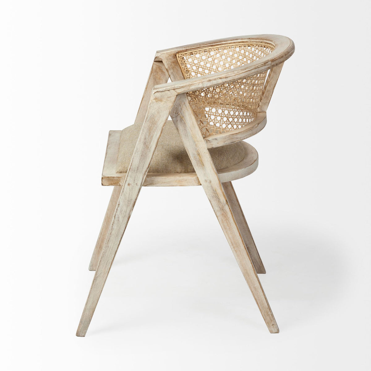 Tabitha Cane Back Dining Arm Chair | Polyester w/ Blonde Wooden-Dining Chairs-DECOROLALA