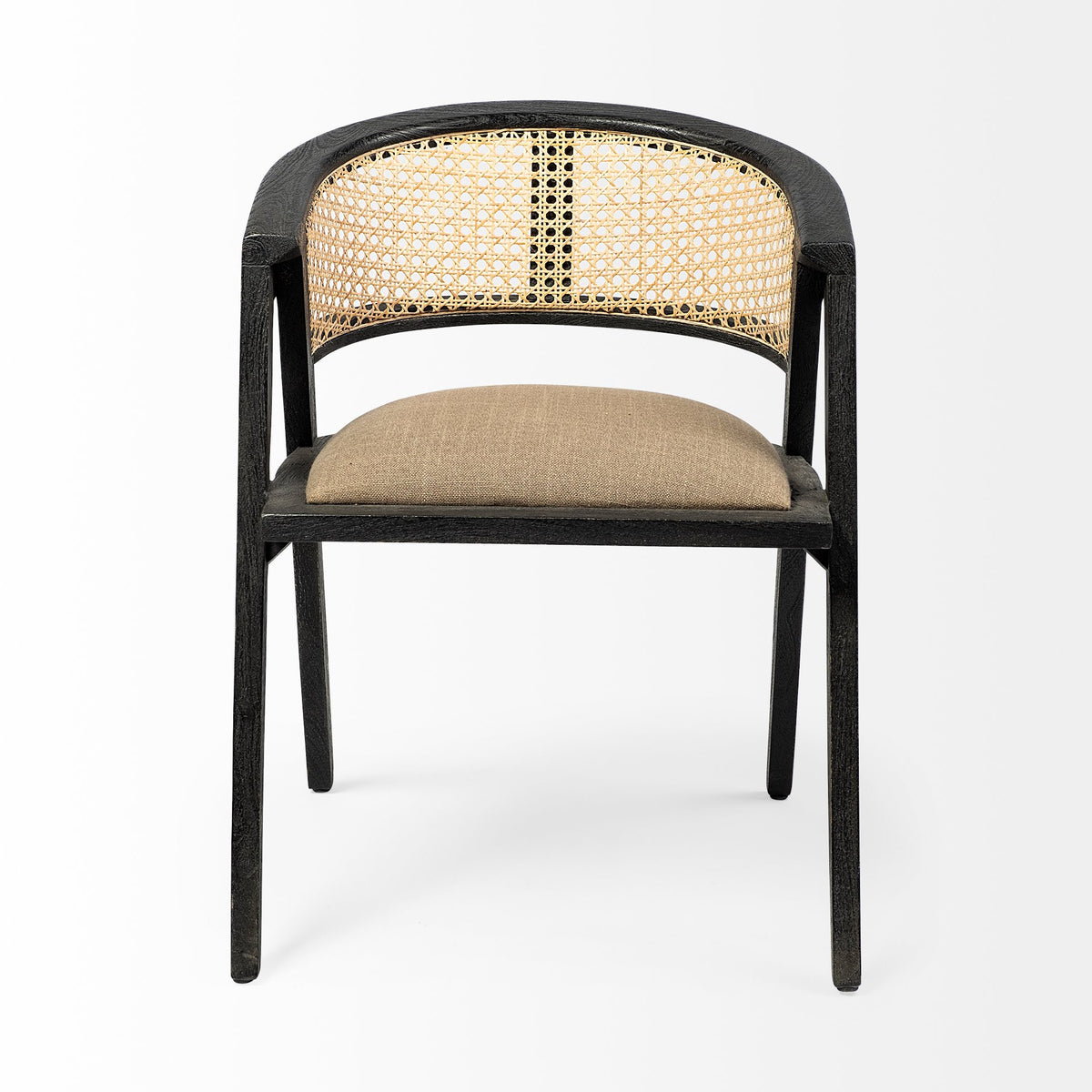 Tabitha Cane Back Dining Arm Chair | Polyester w/ Blonde Wooden-Dining Chairs-DECOROLALA