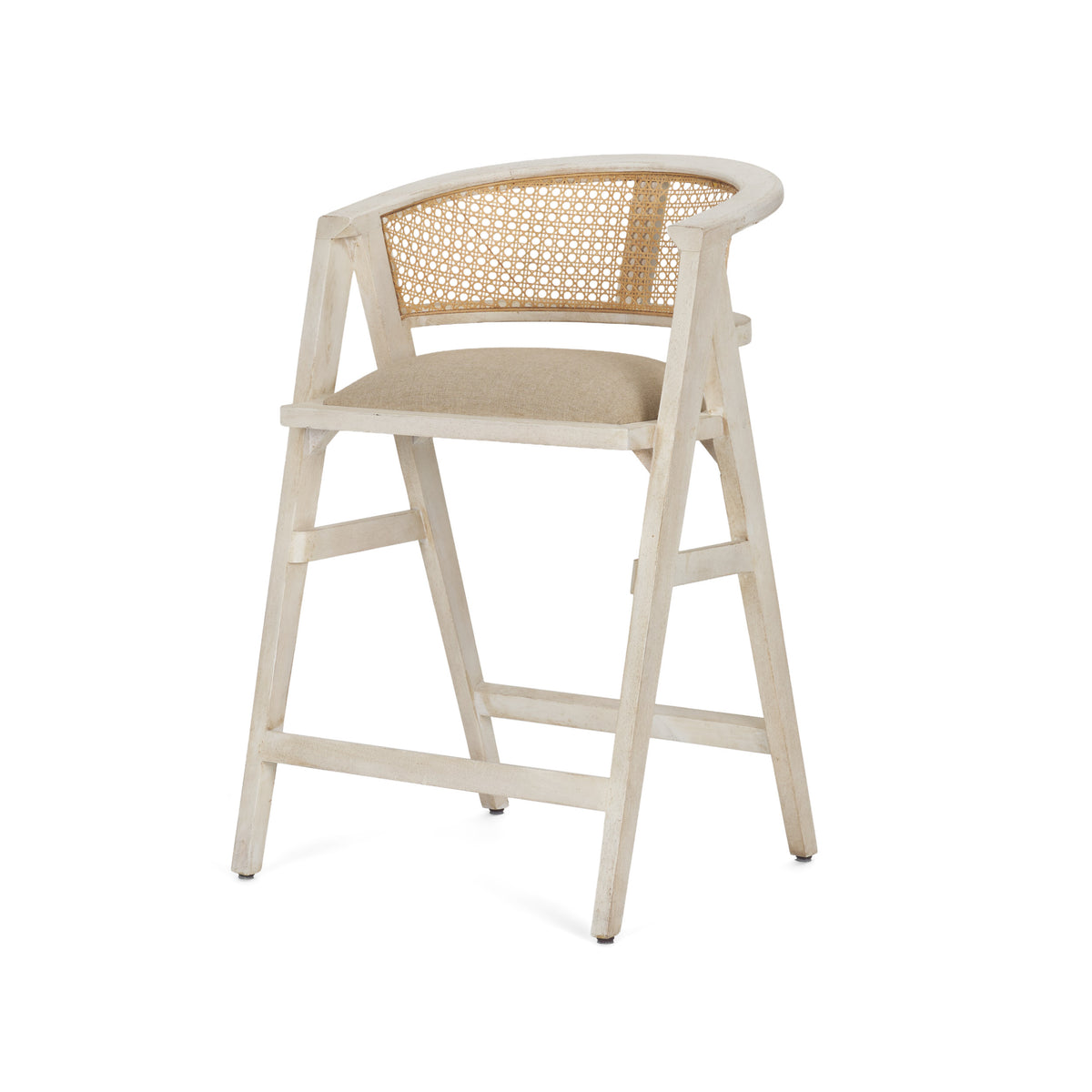 Tabitha 26.75" Seat Height Beige Fabric/Rattan Seat Blonde Wood Frame Counter Stool-Bar Stools-DECOROLALA