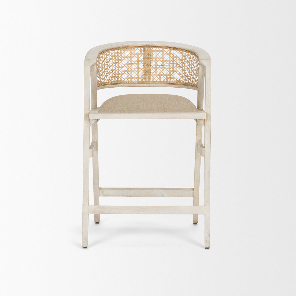 Tabitha 26.75" Seat Height Beige Fabric/Rattan Seat Blonde Wood Frame Counter Stool-Bar Stools-DECOROLALA