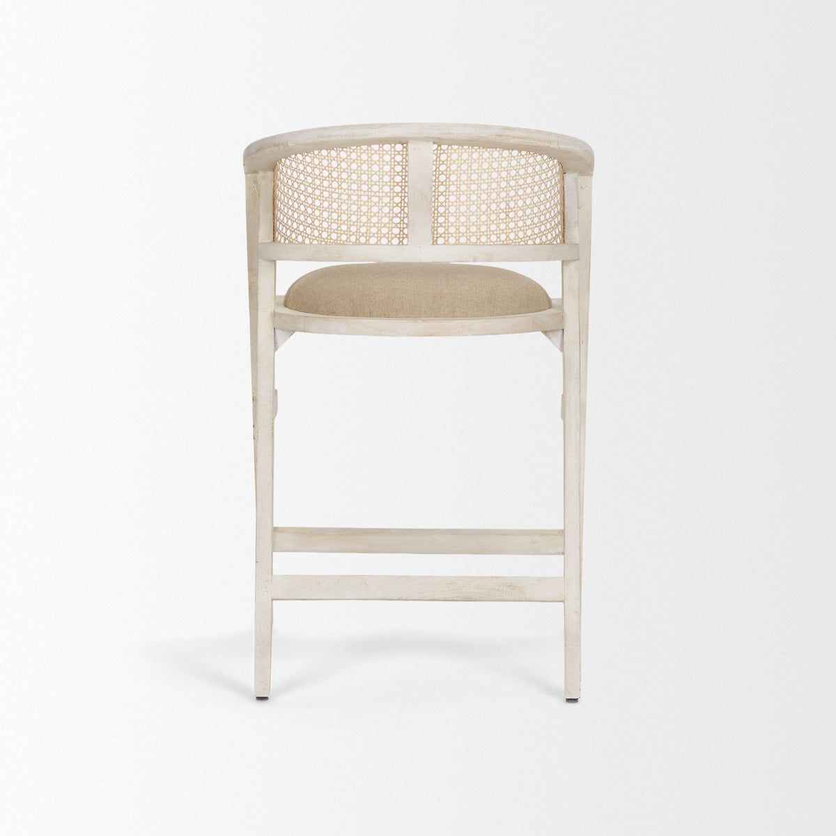 Tabitha 26.75" Seat Height Beige Fabric/Rattan Seat Blonde Wood Frame Counter Stool-Bar Stools-DECOROLALA