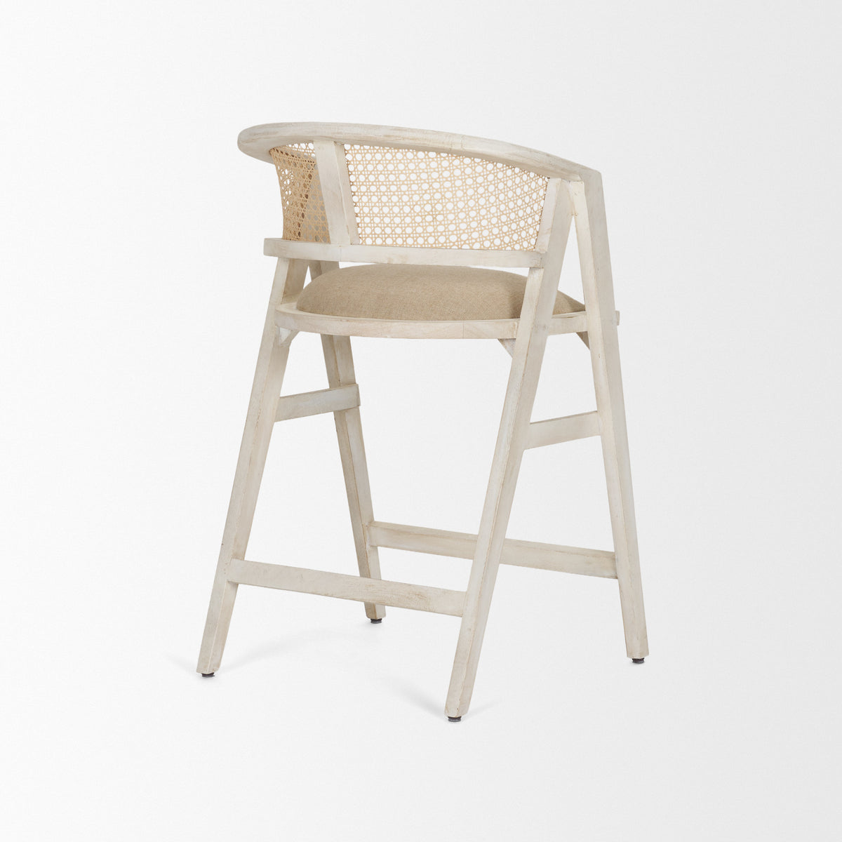 Tabitha 26.75" Seat Height Beige Fabric/Rattan Seat Blonde Wood Frame Counter Stool-Bar Stools-DECOROLALA