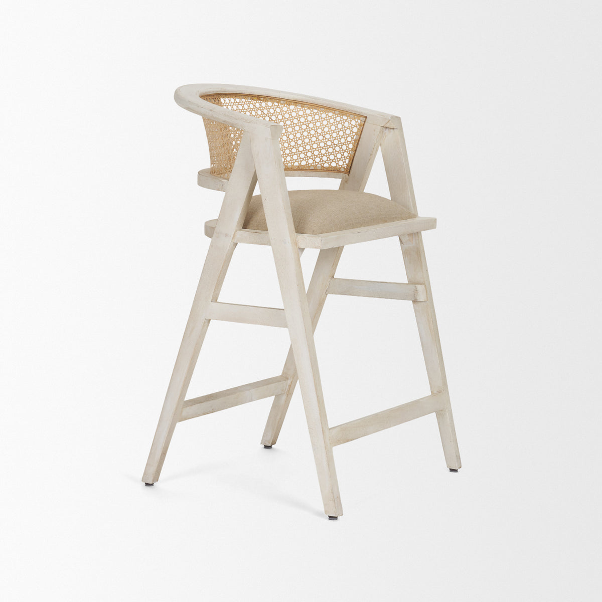 Tabitha 26.75" Seat Height Beige Fabric/Rattan Seat Blonde Wood Frame Counter Stool-Bar Stools-DECOROLALA