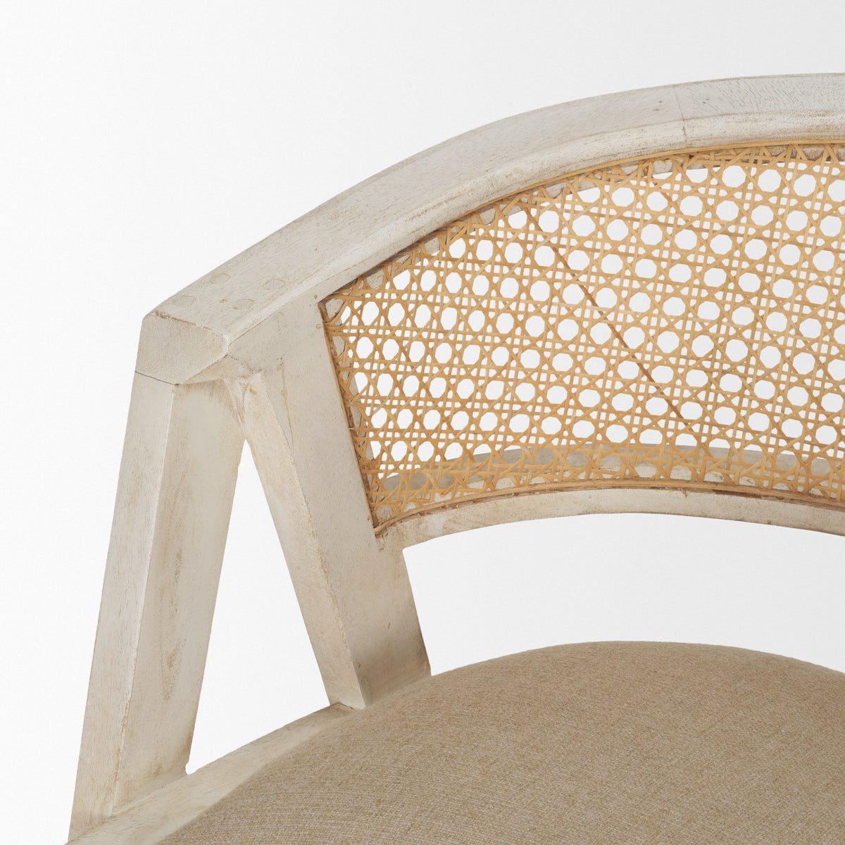 Tabitha 26.75" Seat Height Beige Fabric/Rattan Seat Blonde Wood Frame Counter Stool-Bar Stools-DECOROLALA