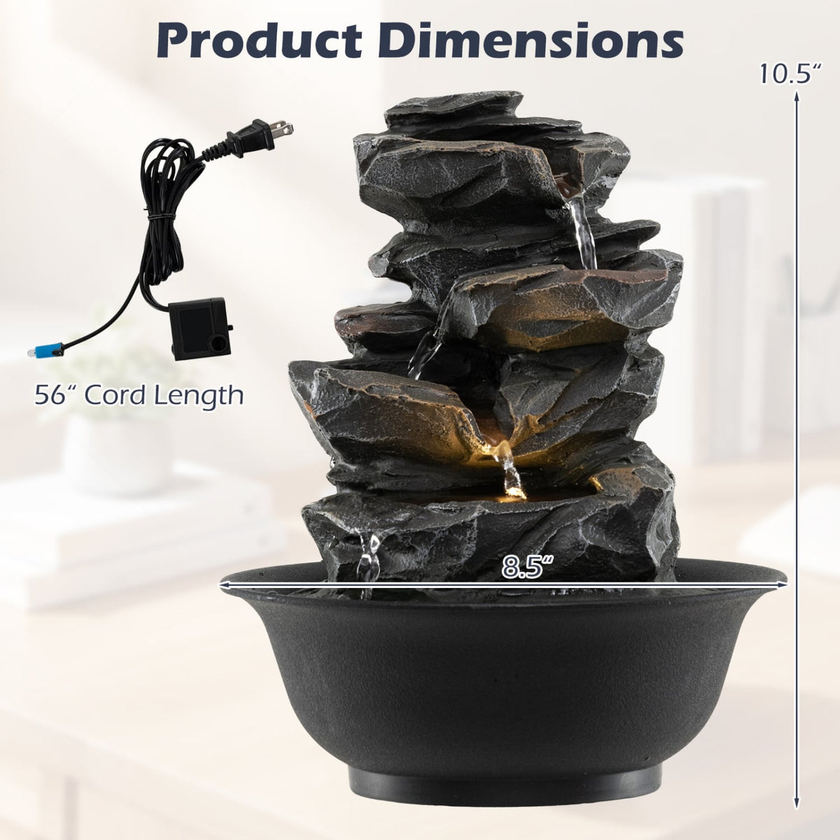 Tabletop Water Table Tabletop Water Fountain with LED Light Indoor Desktop Cascading Water ...