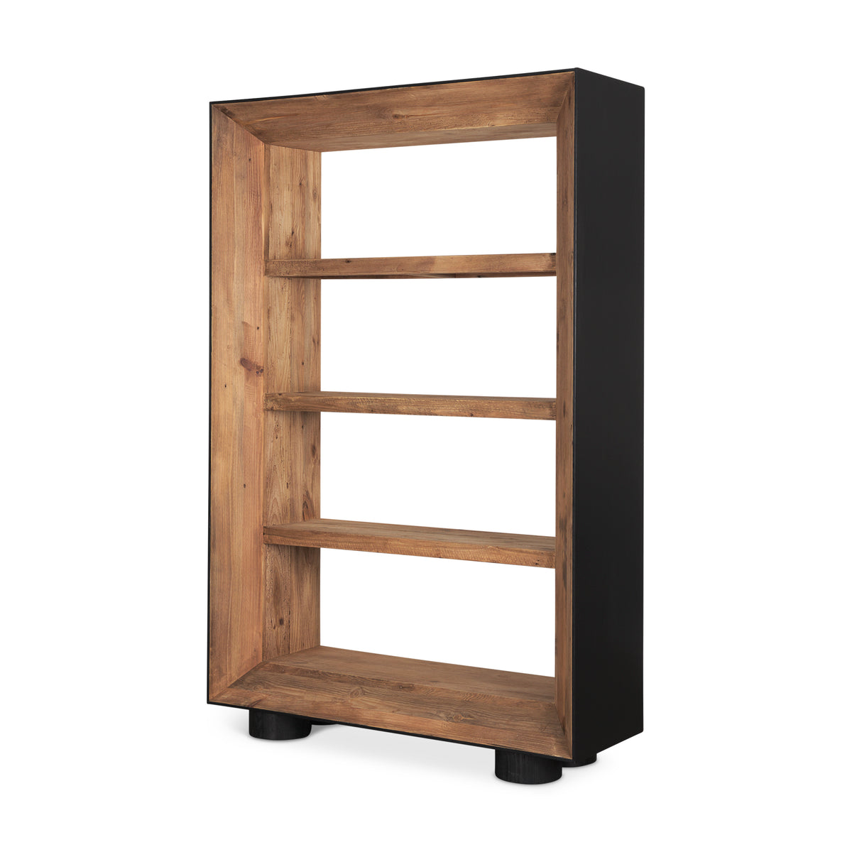 Tabor Natural Wood w/ Black Oak Frame Bookcase-Shelving-DECOROLALA