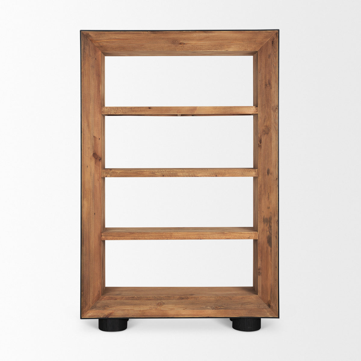 Tabor Natural Wood w/ Black Oak Frame Bookcase-Shelving-DECOROLALA