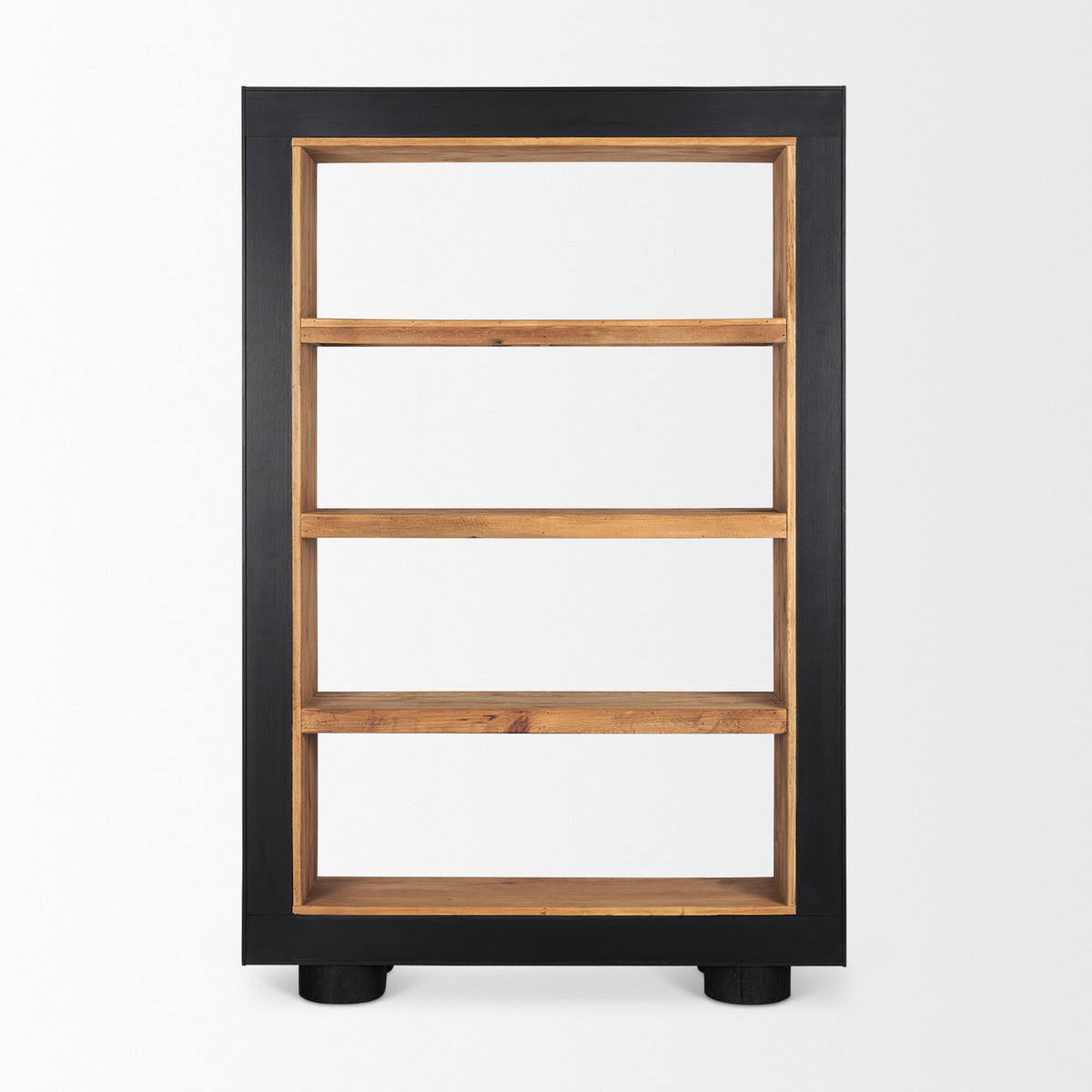 Tabor Natural Wood w/ Black Oak Frame Bookcase-Shelving-DECOROLALA