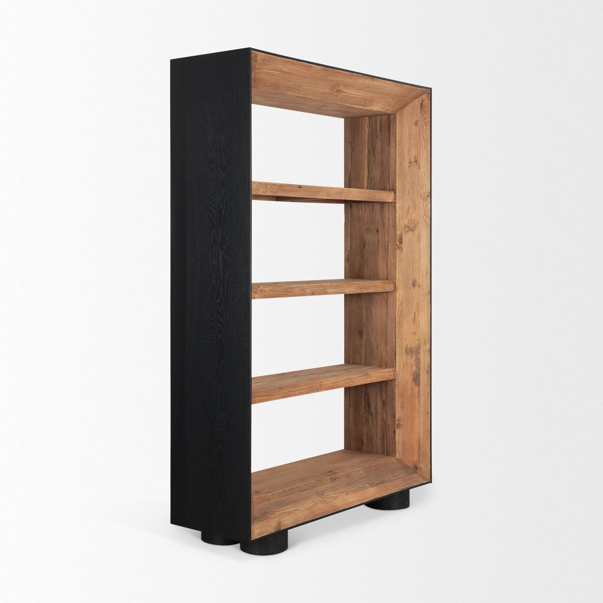 Tabor Natural Wood w/ Black Oak Frame Bookcase-Shelving-DECOROLALA