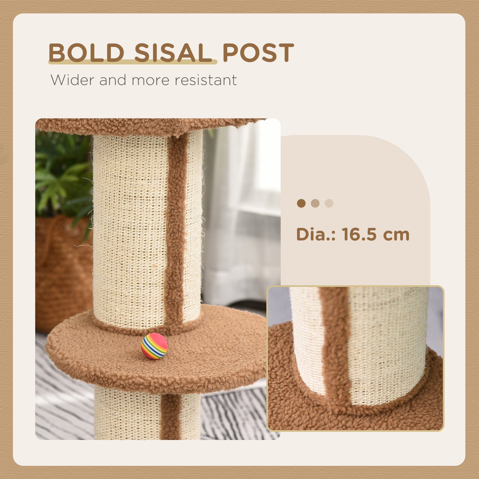 Cat Tree Kitty Tower with Sisal Mat Scratching Post, Cat Bed, Cushion, Perch, 18" x 18" x 36", Brown