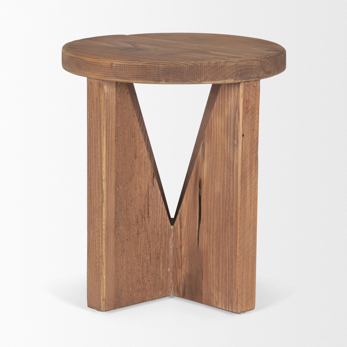 Tahlia Round Natural Brown Wood w/ Angled Legs Stool-Stools & Ottomans-DECOROLALA