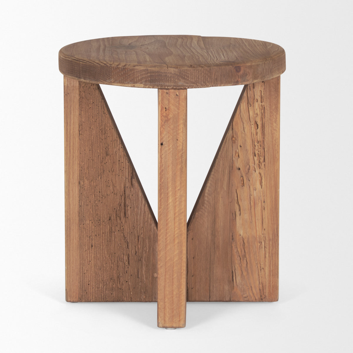 Tahlia Round Natural Brown Wood w/ Angled Legs Stool-Stools & Ottomans-DECOROLALA