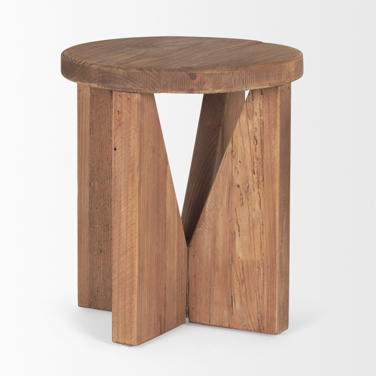 Tahlia Round Natural Brown Wood w/ Angled Legs Stool-Stools & Ottomans-DECOROLALA