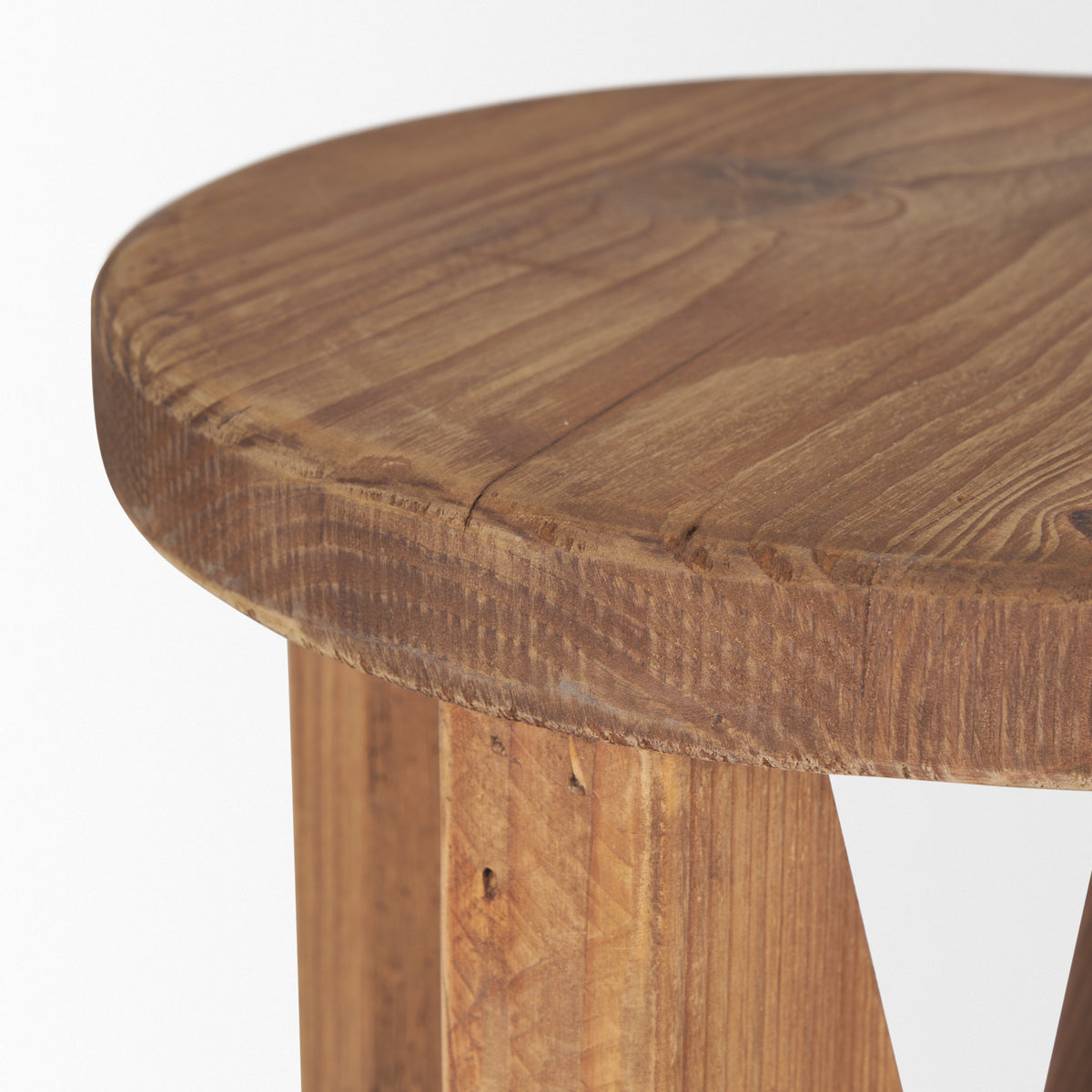 Tahlia Round Natural Brown Wood w/ Angled Legs Stool-Stools & Ottomans-DECOROLALA