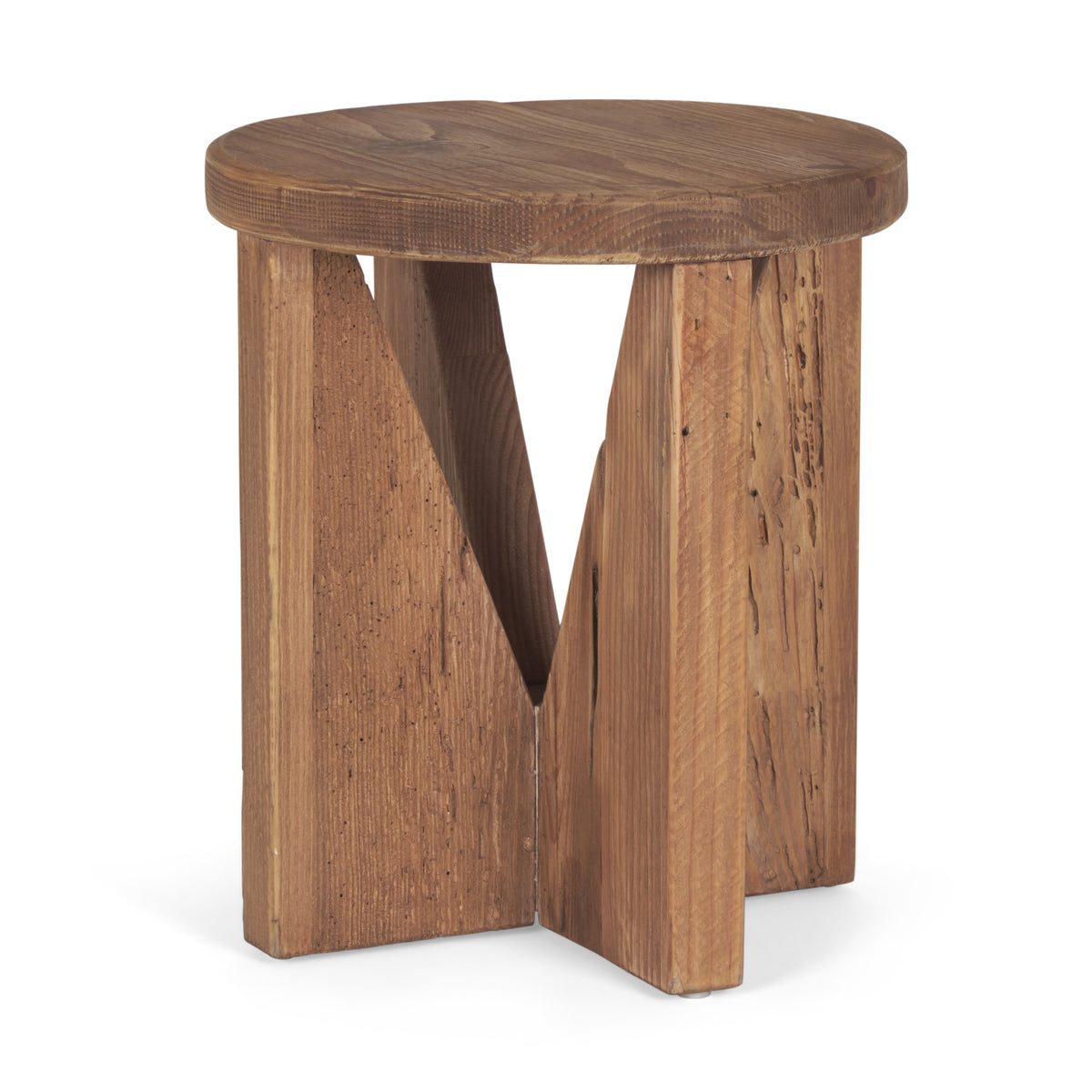 Tahlia Round Natural Brown Wood w/ Angled Legs Stool-Stools & Ottomans-DECOROLALA