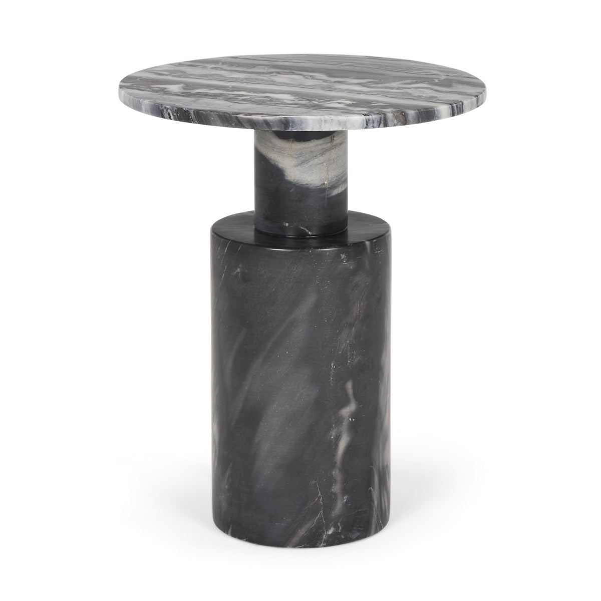 Taite Solid Dark Gray Marble Pedestal Accent Table-Accent Tables-DECOROLALA