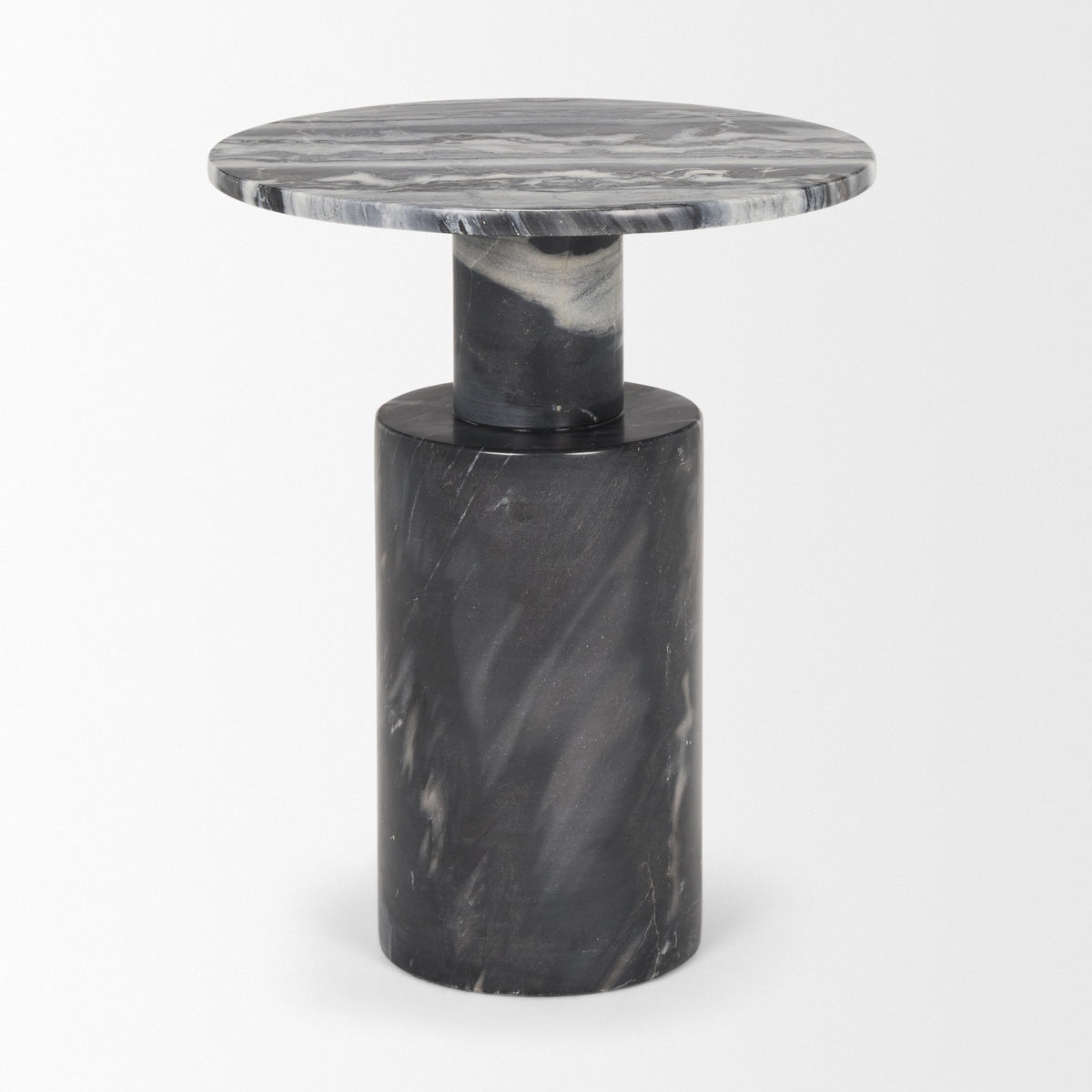 Taite Solid Dark Gray Marble Pedestal Accent Table-Accent Tables-DECOROLALA