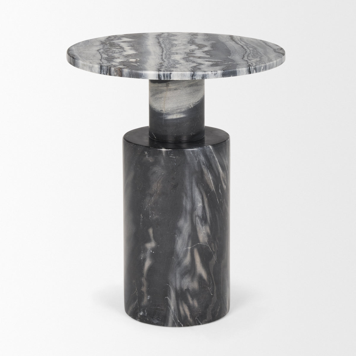 Taite Solid Dark Gray Marble Pedestal Accent Table-Accent Tables-DECOROLALA