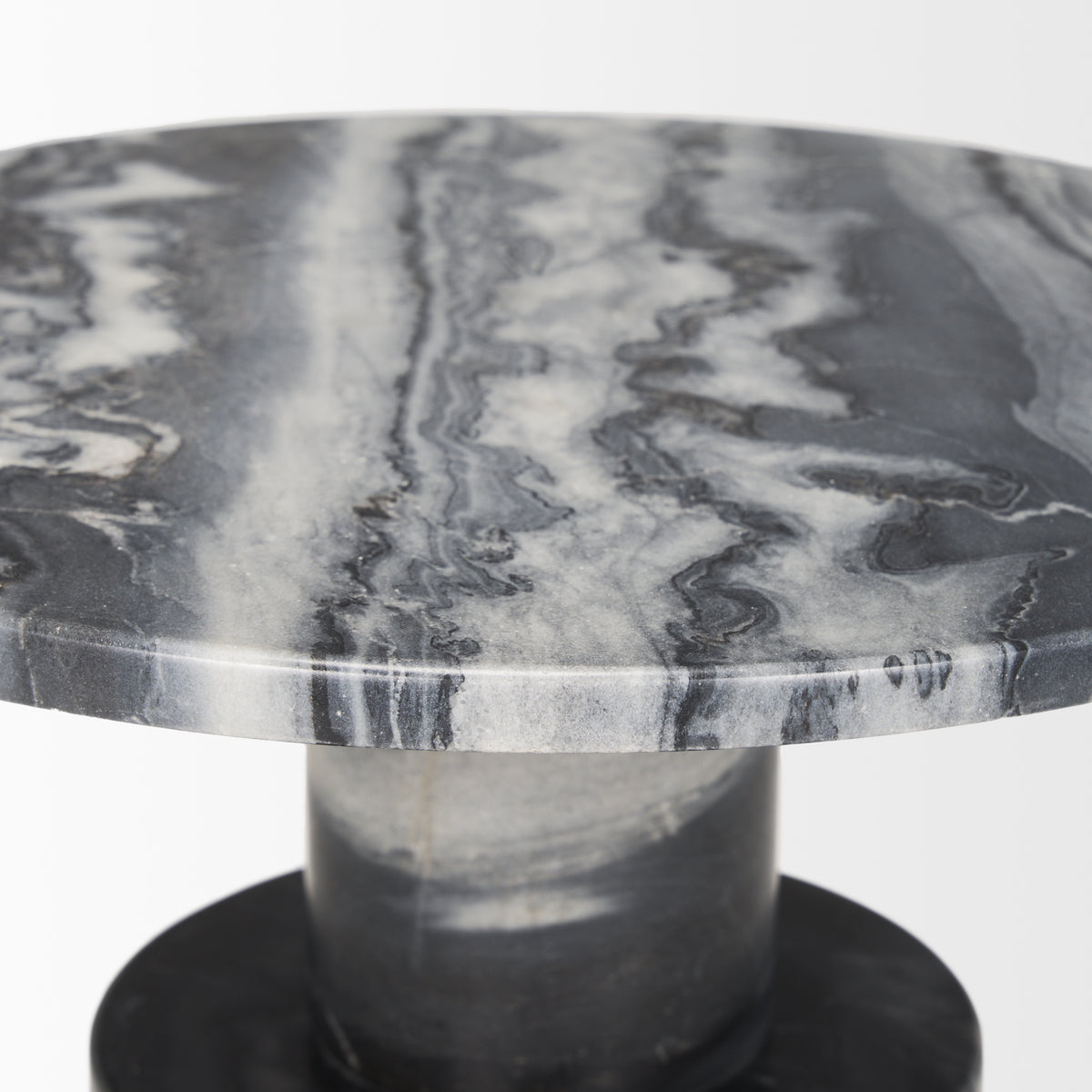 Taite Solid Dark Gray Marble Pedestal Accent Table-Accent Tables-DECOROLALA