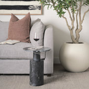 Taite Solid Dark Gray Marble Pedestal Accent Table-Accent Tables-DECOROLALA