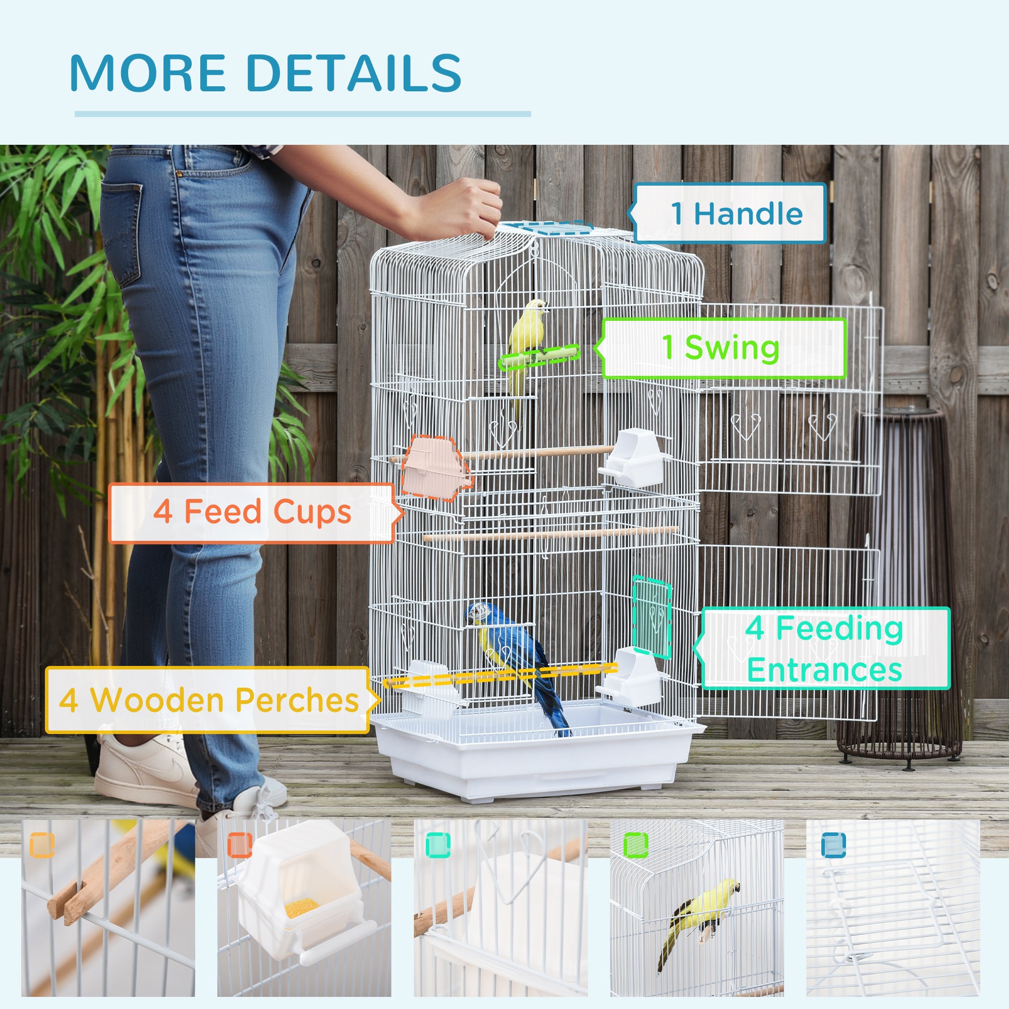 36" Bird Cage, Macaw Play House, Cockatoo, Parrot, Finch Flight Cage, 2 Doors, Perch 4 Feeder Pet Supplies, White