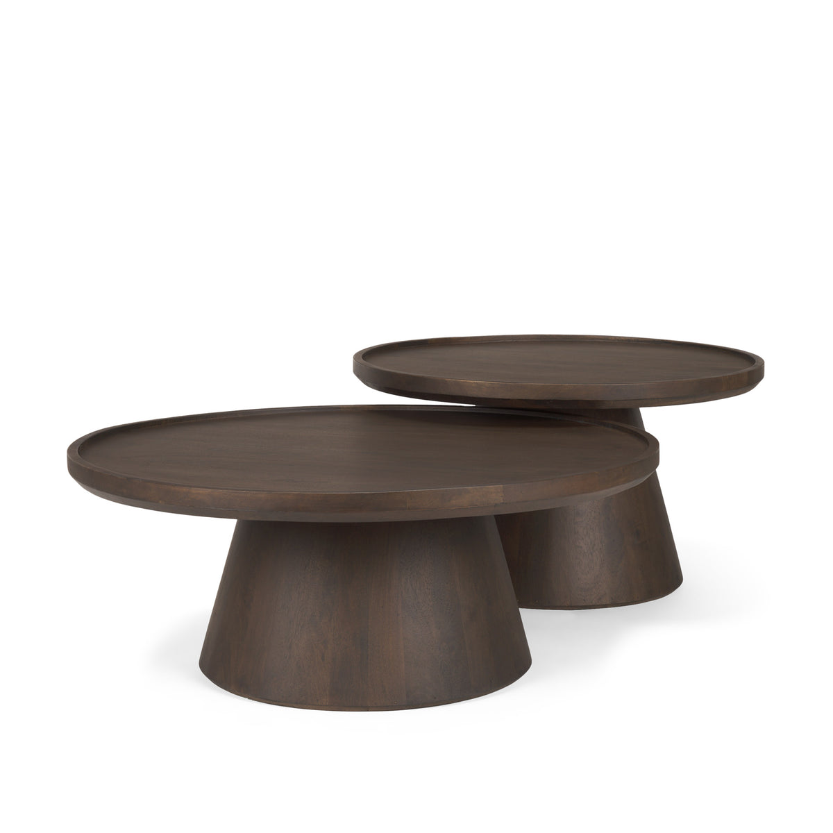 Takoda Dark Brown Wood Tapered Drum Nesting Coffee Tables-Coffee Tables-DECOROLALA