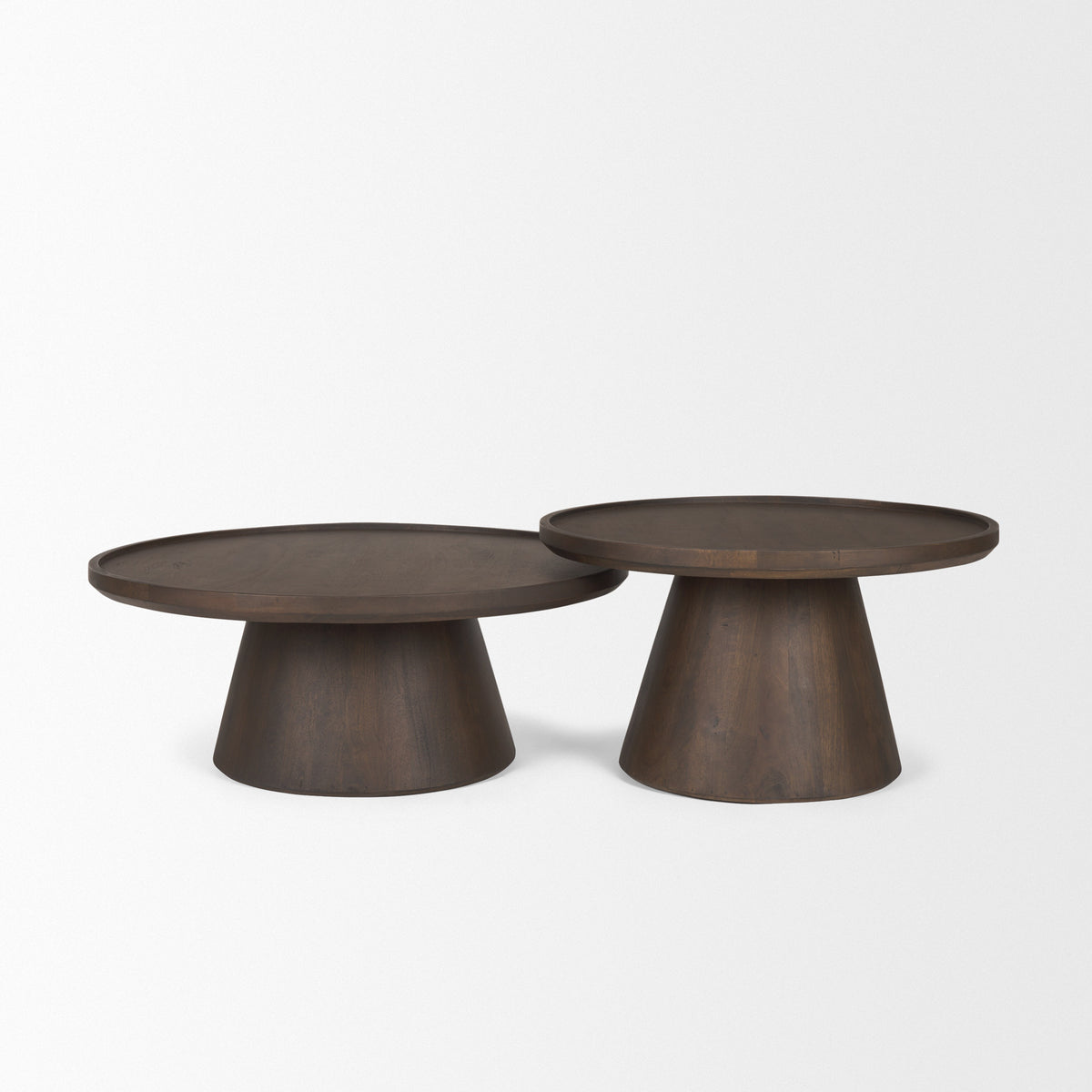 Takoda Dark Brown Wood Tapered Drum Nesting Coffee Tables-Coffee Tables-DECOROLALA