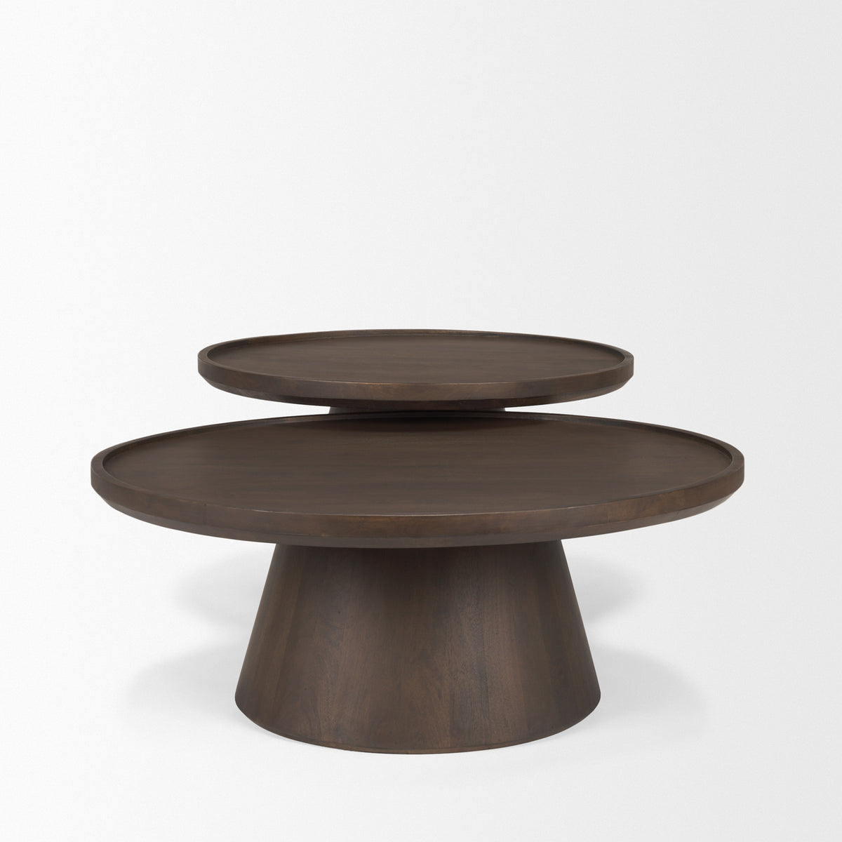 Takoda Dark Brown Wood Tapered Drum Nesting Coffee Tables-Coffee Tables-DECOROLALA