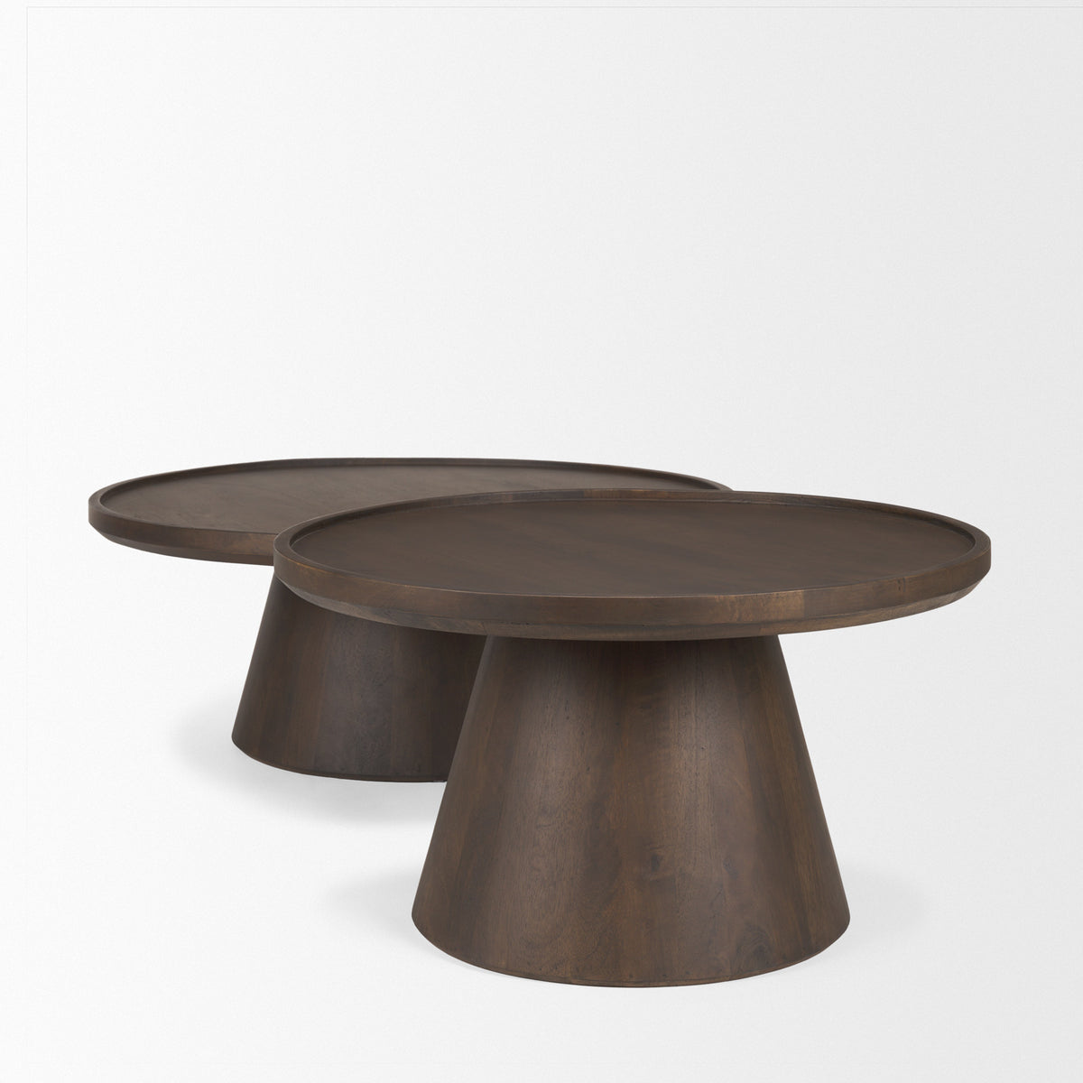 Takoda Dark Brown Wood Tapered Drum Nesting Coffee Tables-Coffee Tables-DECOROLALA