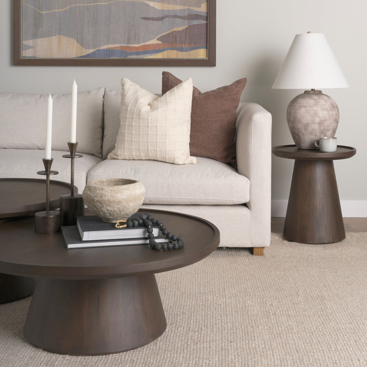 Takoda Light Brown Wood Tapered Drum Accent Table-Accent Tables-DECOROLALA