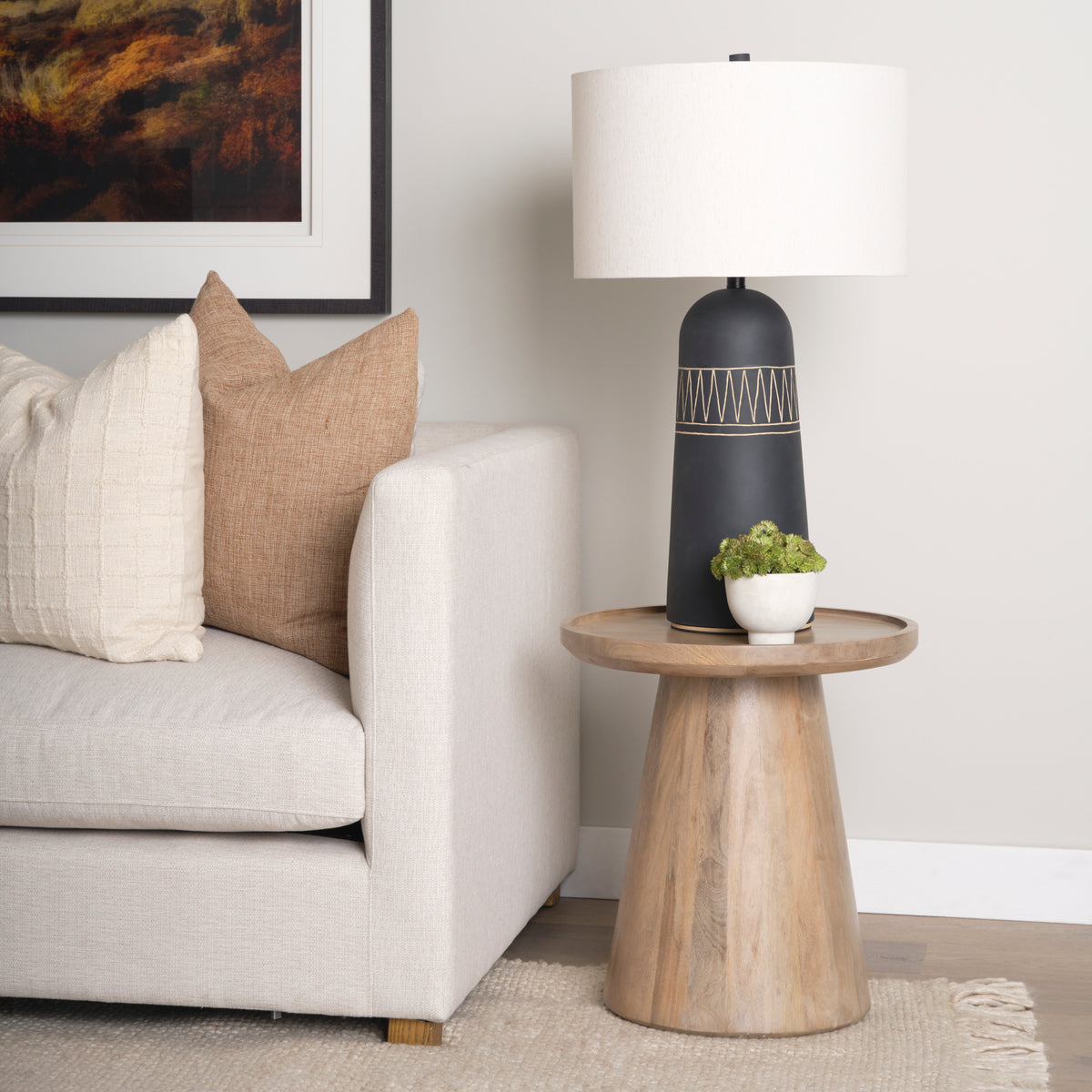 Takoda Light Brown Wood Tapered Drum Accent Table-Accent Tables-DECOROLALA