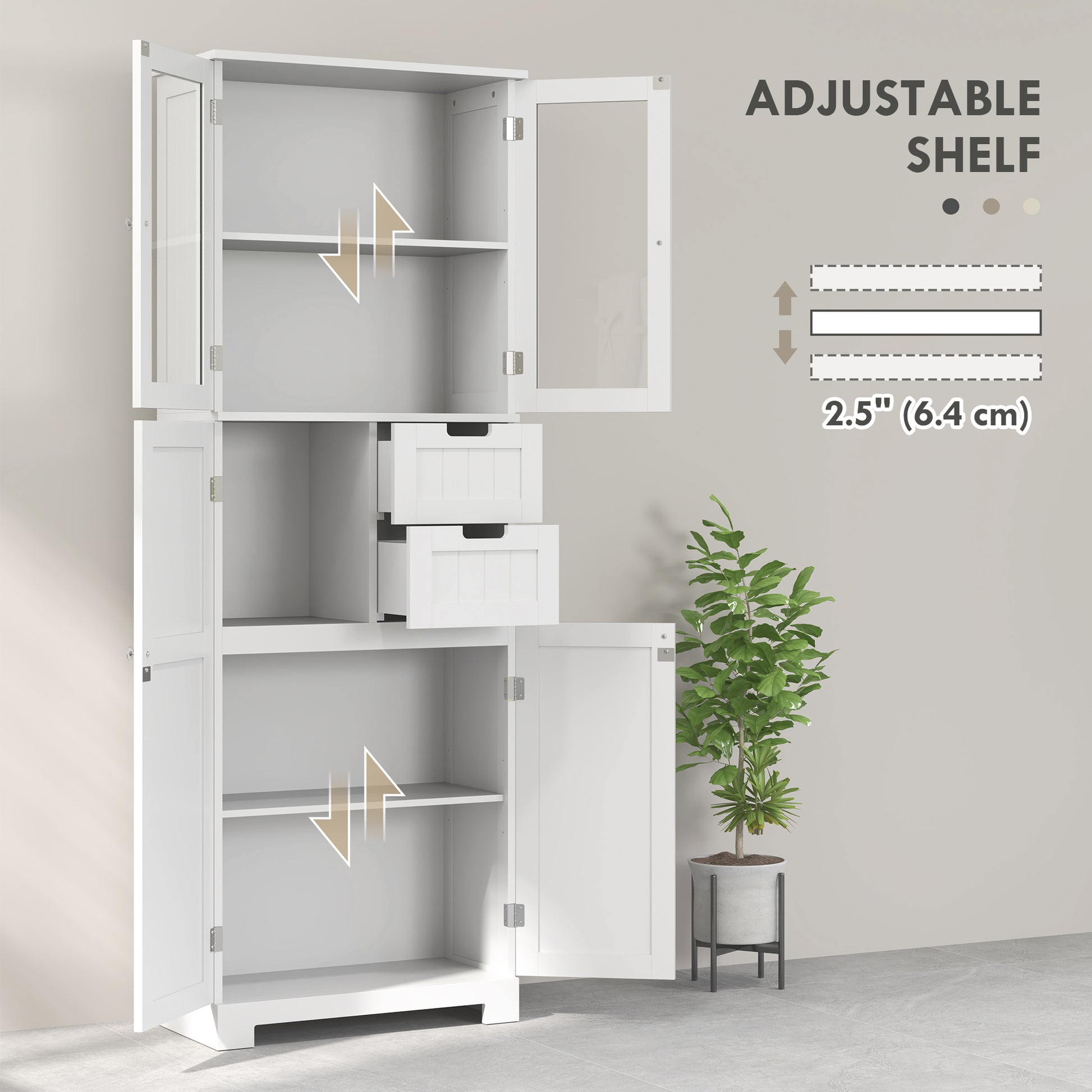 Tall Aosom Bathroom Storage Cabinet, Adjustable Shelves, White, Versatile for Kitchen, Living Room-DECOROLALA