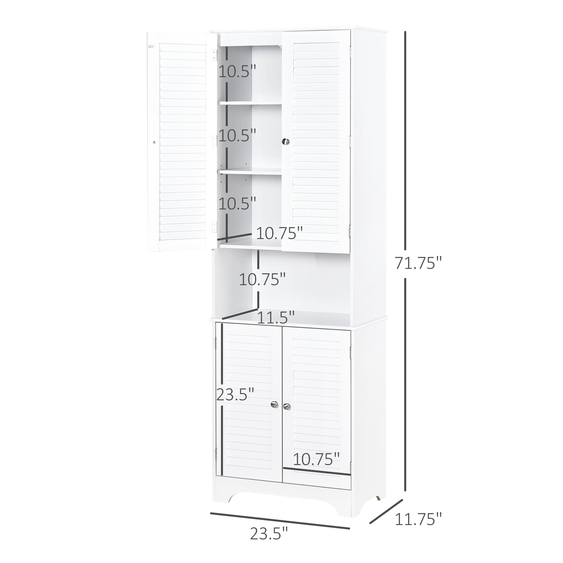 Tall Bathroom Cabinet 4 Shutter Doors White-DECOROLALA
