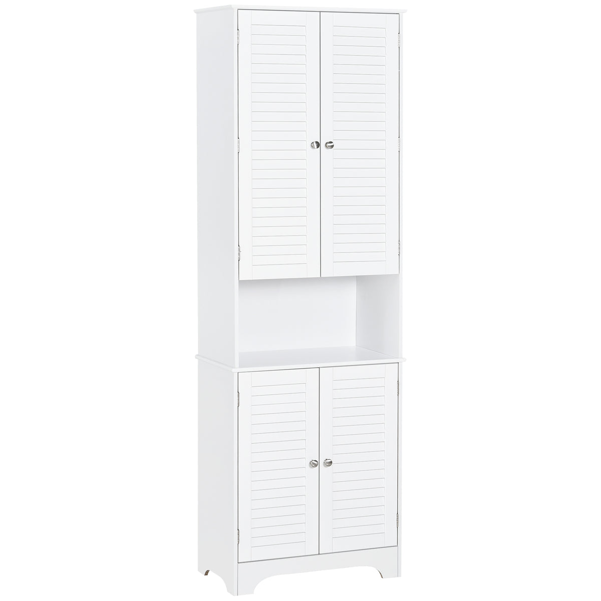 Tall Bathroom Cabinet 4 Shutter Doors White-DECOROLALA