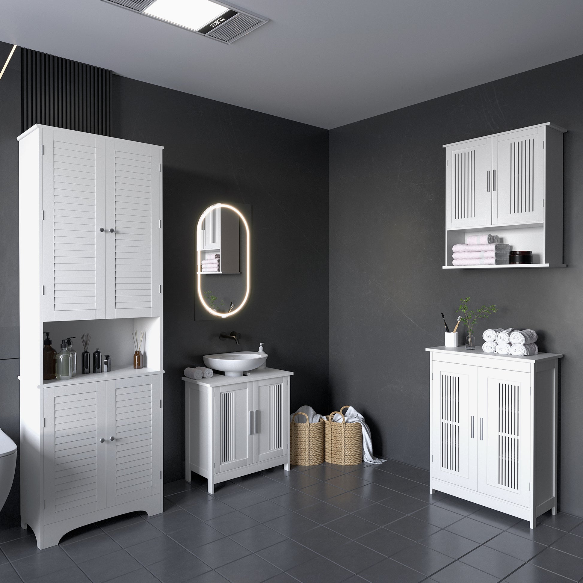 Tall Bathroom Cabinet 4 Shutter Doors White-DECOROLALA