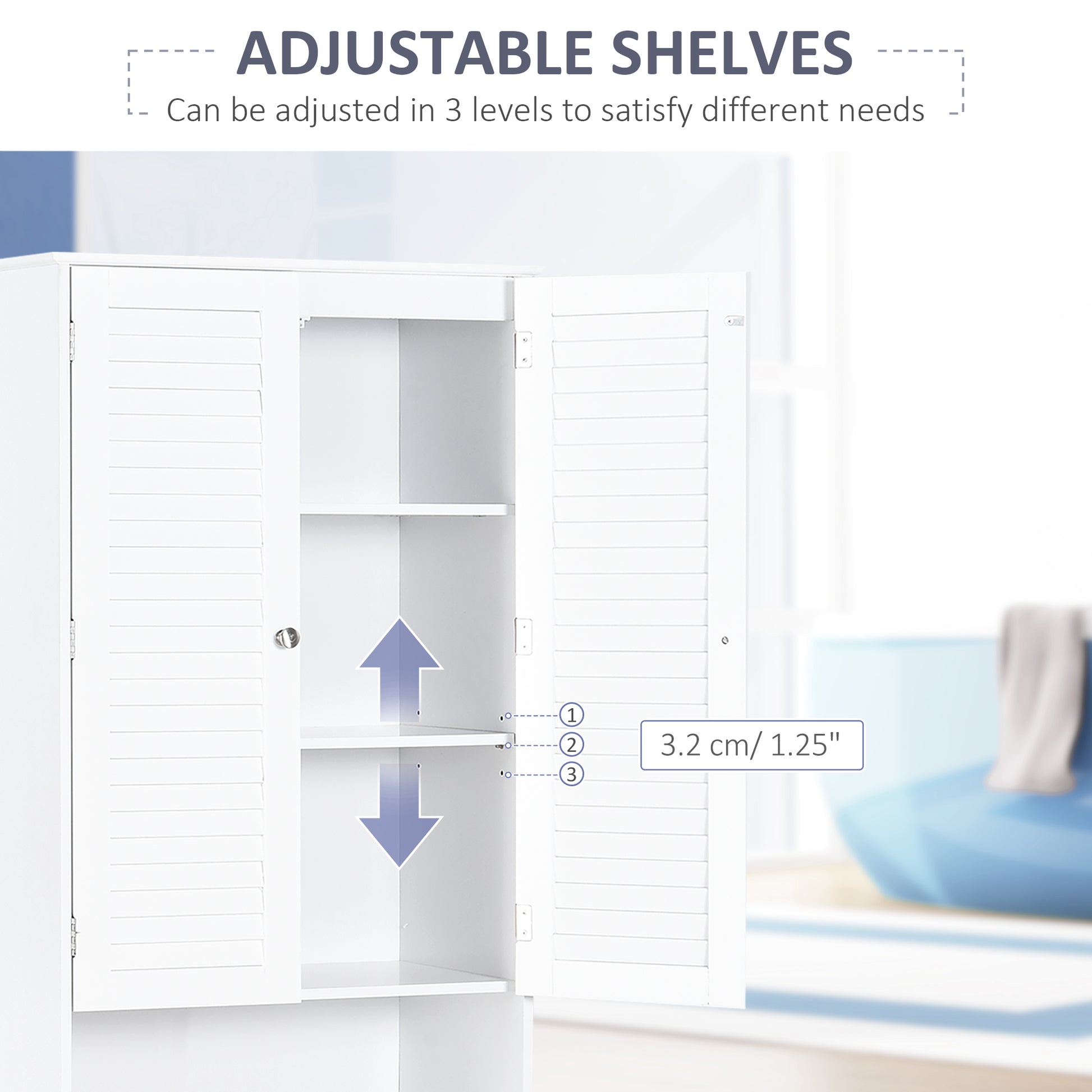 Tall Bathroom Cabinet 4 Shutter Doors White-DECOROLALA