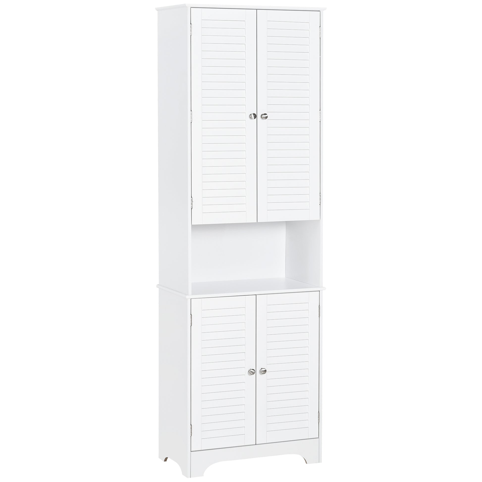 Tall Bathroom Cabinet 4 Shutter Doors White-DECOROLALA