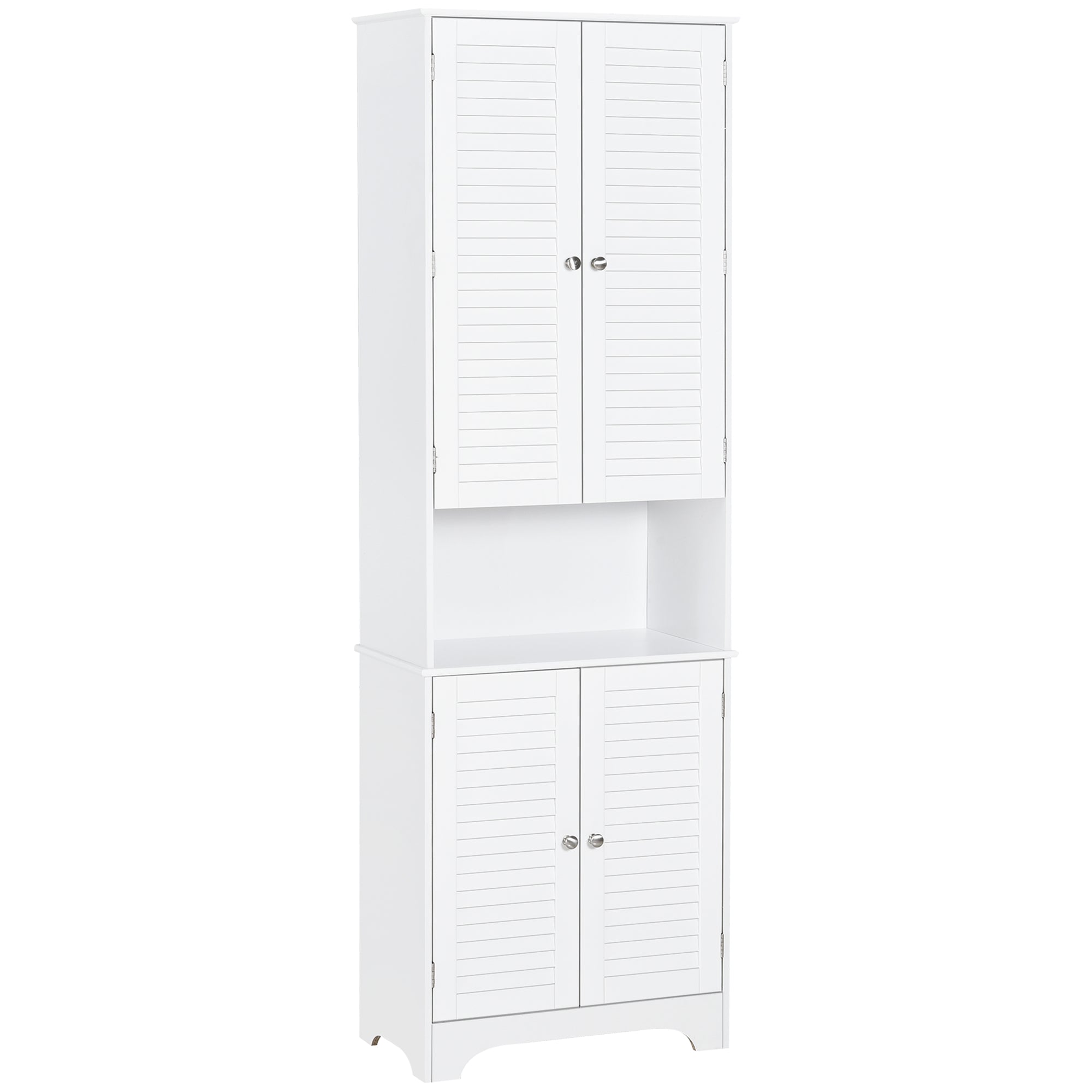 Tall Bathroom Cabinet 4 Shutter Doors White-DECOROLALA