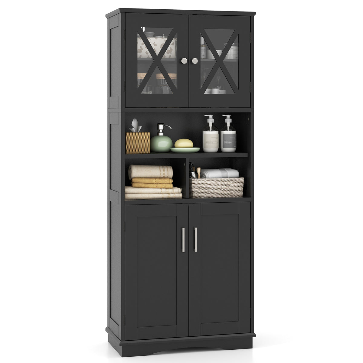 Tall Bathroom Cabinet - Black 57" Floor Storage with Acrylic Doors-Floor Cabinets-DECOROLALA