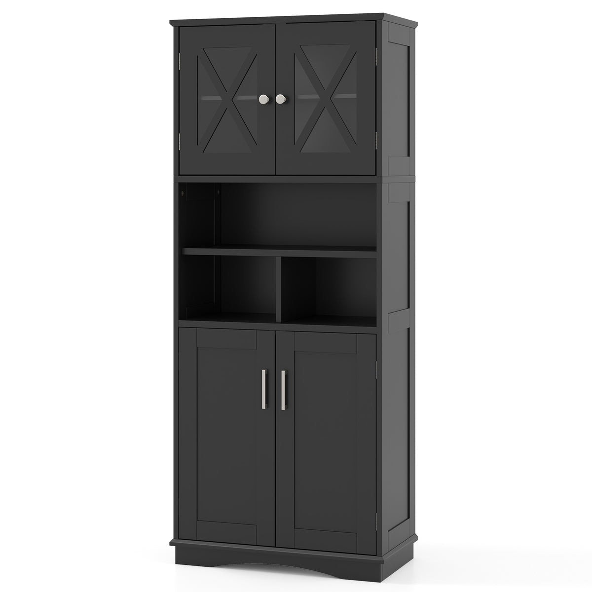 Tall Bathroom Cabinet - Black 57" Floor Storage with Acrylic Doors-Floor Cabinets-DECOROLALA