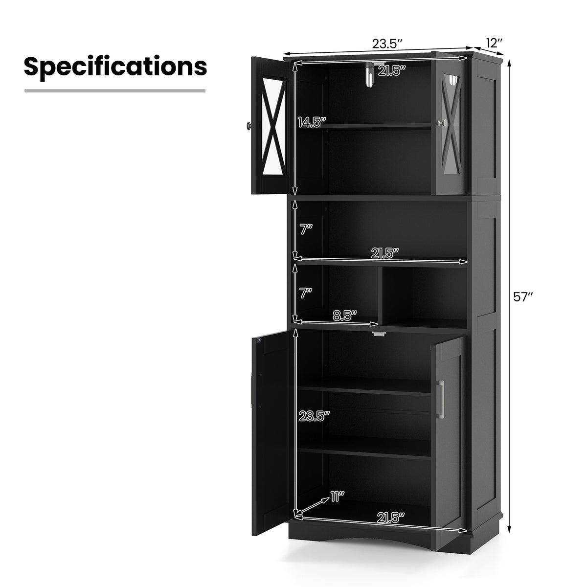 Tall Bathroom Cabinet - Black 57" Floor Storage with Acrylic Doors-Floor Cabinets-DECOROLALA