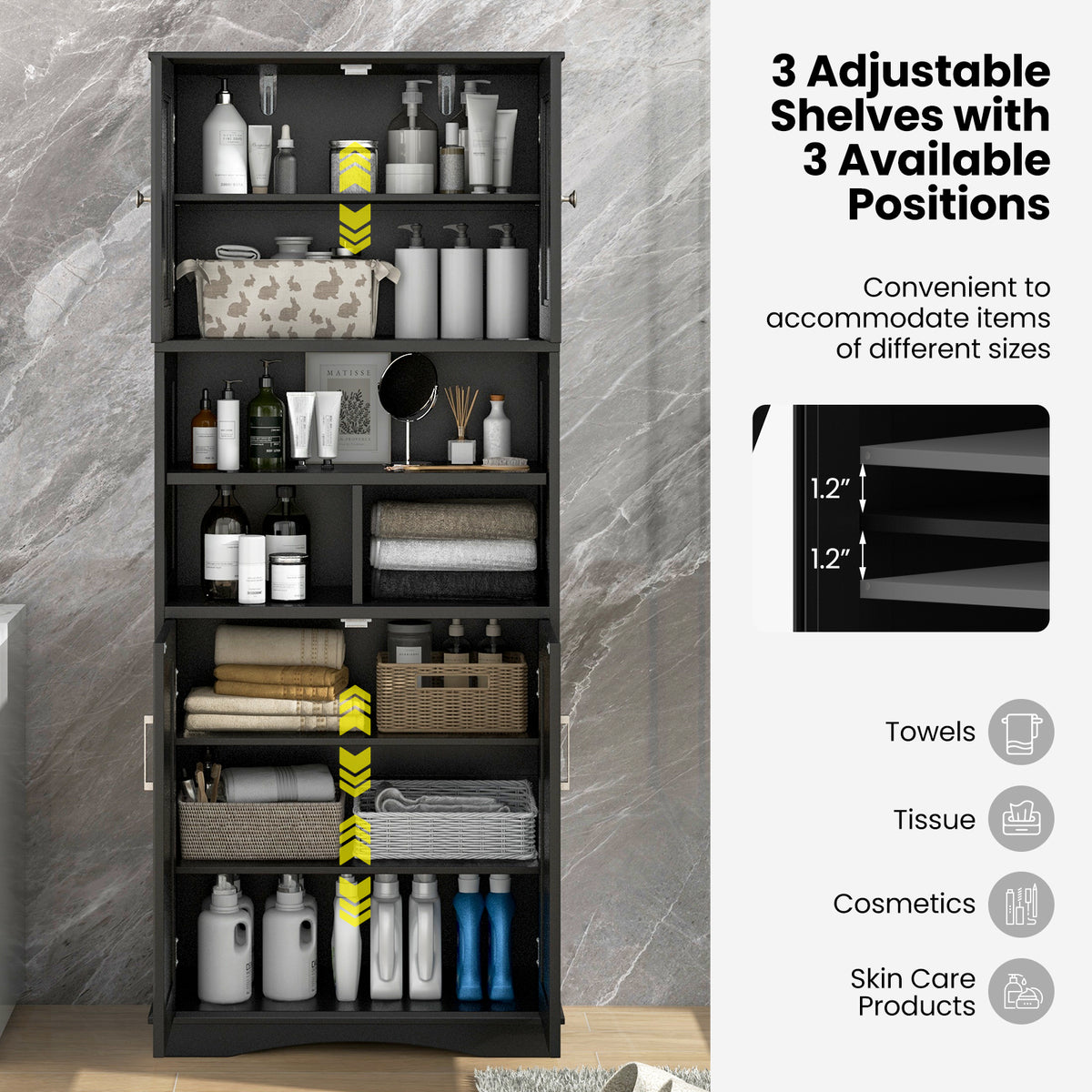 Tall Bathroom Cabinet - Black 57" Floor Storage with Acrylic Doors-Floor Cabinets-DECOROLALA