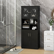 Tall Bathroom Cabinet - Black 57" Floor Storage with Acrylic Doors-Floor Cabinets-DECOROLALA