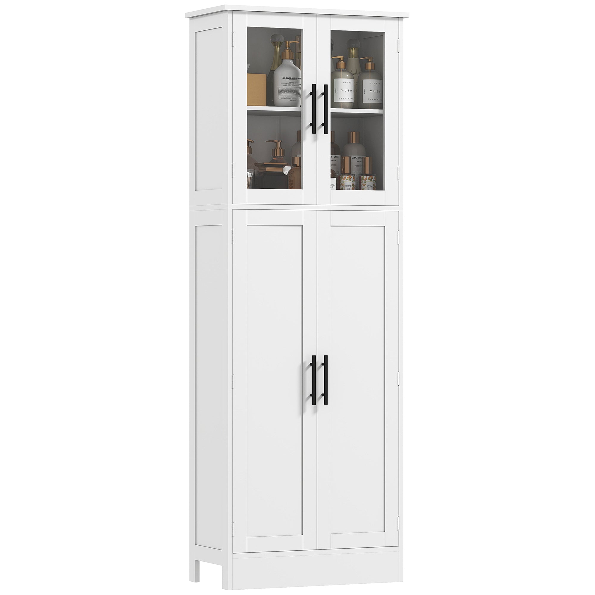 Tall Bathroom Cabinet with Glass Doors, Adjustable Shelves, White-DECOROLALA