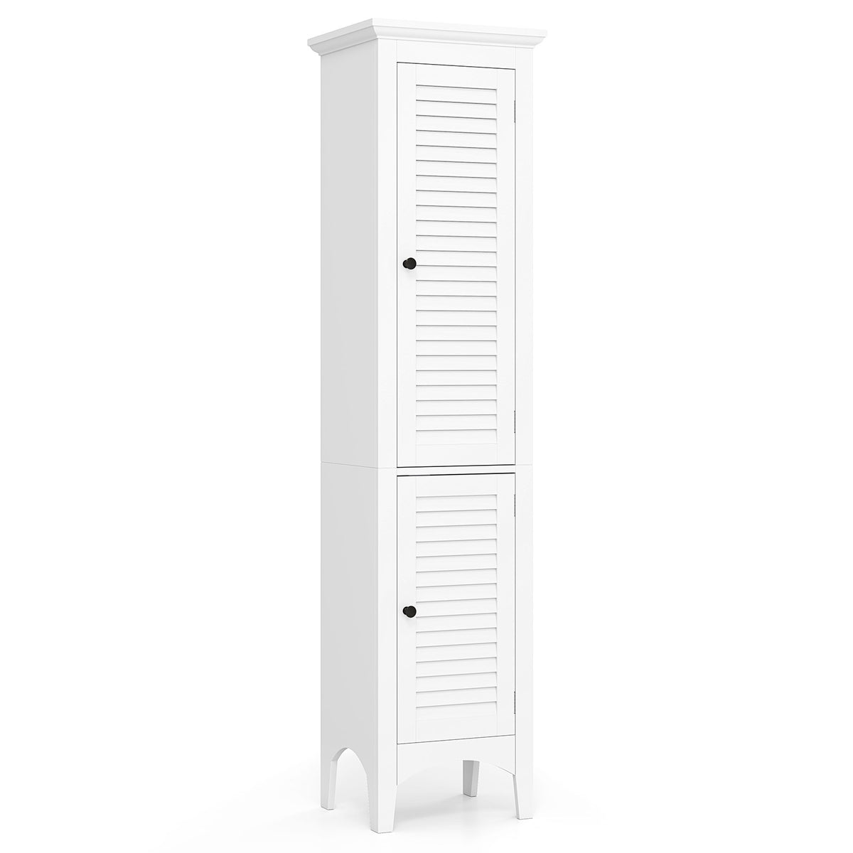 Tall Bathroom Floor Cabinet - 63" White Shutter Door Storage-Floor Cabinets-DECOROLALA