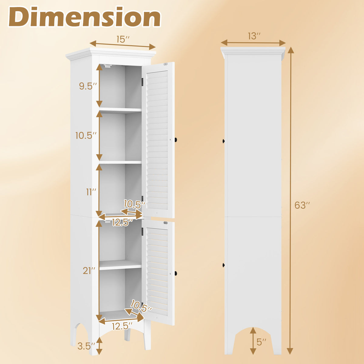 Tall Bathroom Floor Cabinet - 63" White Shutter Door Storage-Floor Cabinets-DECOROLALA