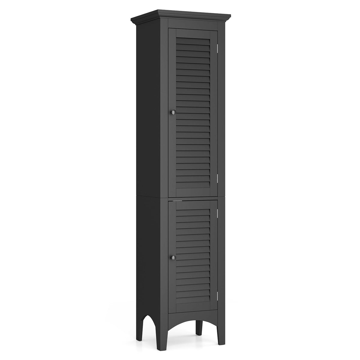 Tall Bathroom Floor Cabinet - Black 63" Shutter Door MDF-Floor Cabinets-DECOROLALA